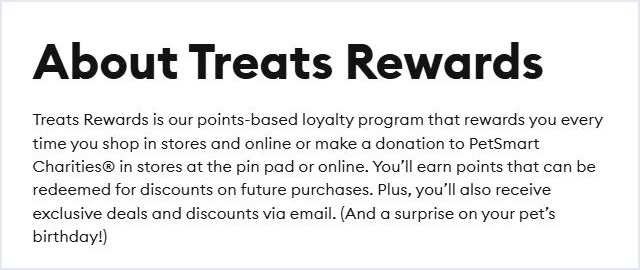 PetSmart's description of the Treats Rewards loyalty program