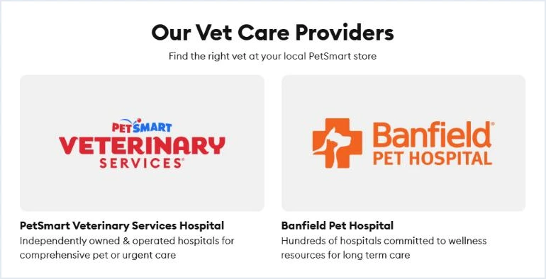 PetSmart's vet care providers, including PetSmart Veterinary Services and Banfield Pet Hospital